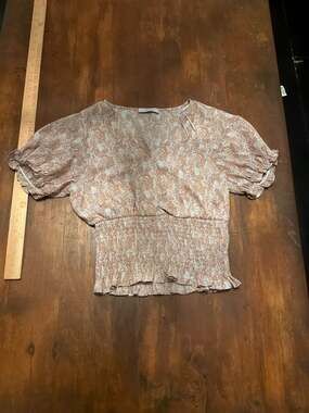 Paper Crane Paisley Print Smocked Waist V-Neck Blouse